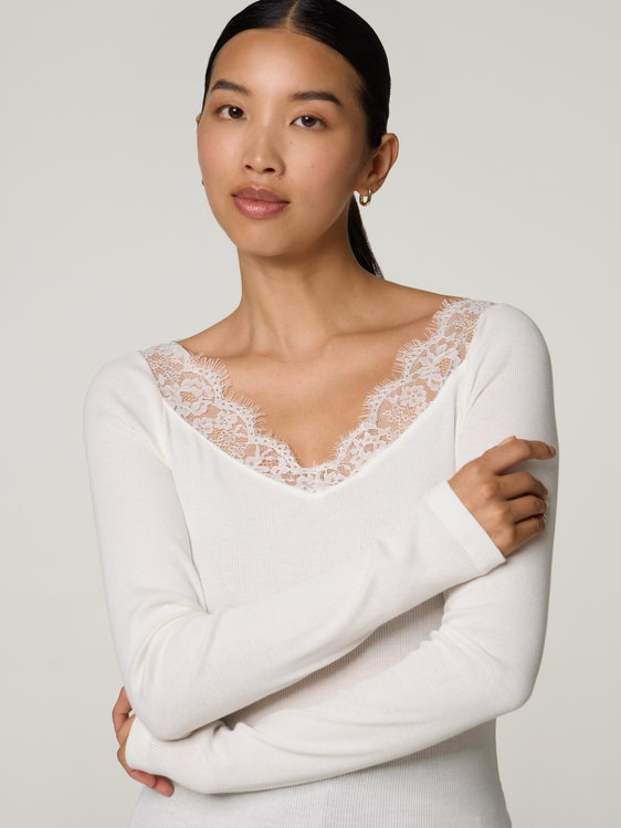 Image sur T-shirt à manches longues avec de la dentelle
