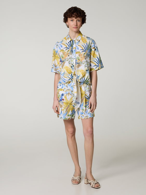 Image sur Short en lin à imprimé floral