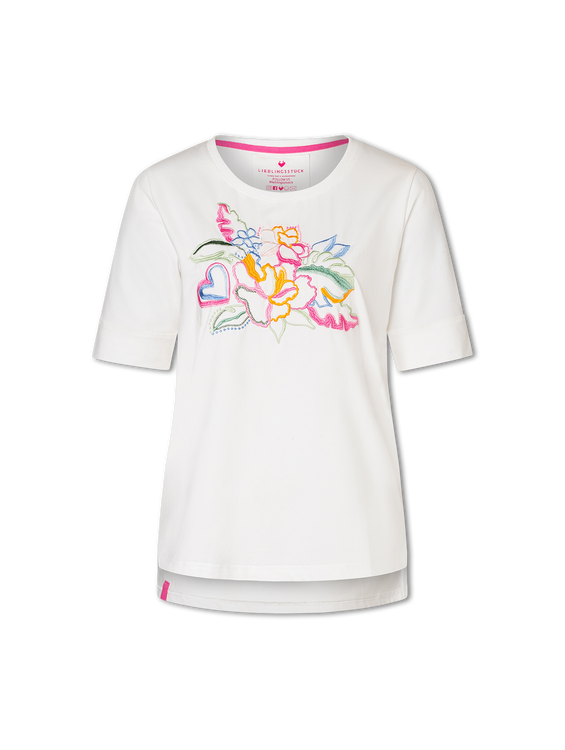 Image sur T-shirt avec broderie florale