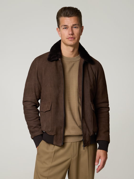 Bild von Lederjacke mit Lammfellkragen