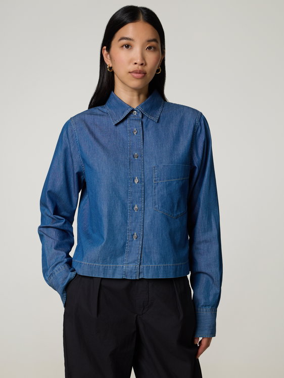 Image sur Blouse en denim coupe courte