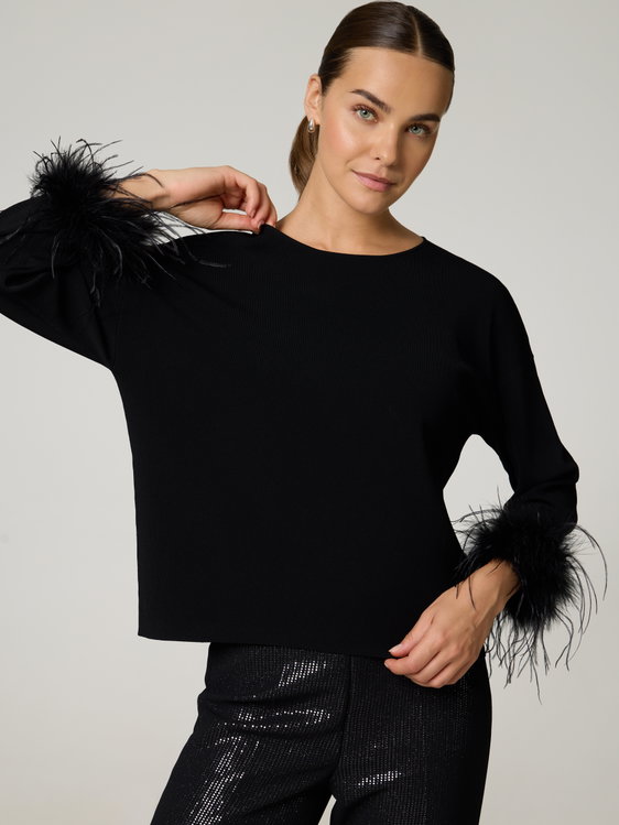 Bild von Feinstrickpullover mit Federn