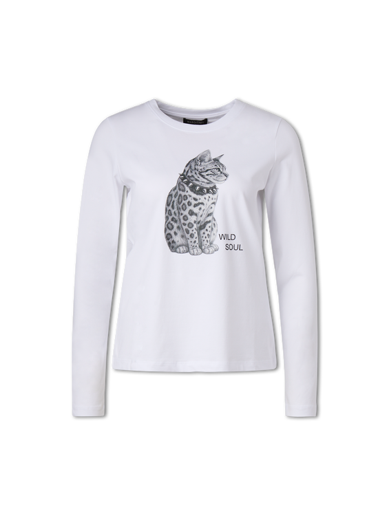 Image sur T-shirt à manches longues avec imprimé chat